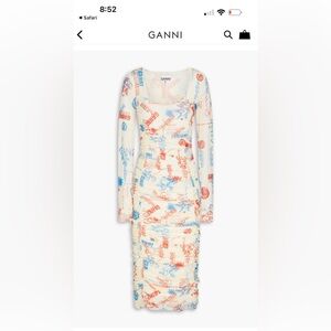 GANNI Ruched printed stretch-mesh midi dress - Women Never worn